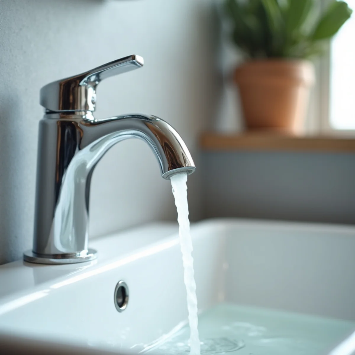 Water rushing out of outdoor hose bib faucet relieving water pressure