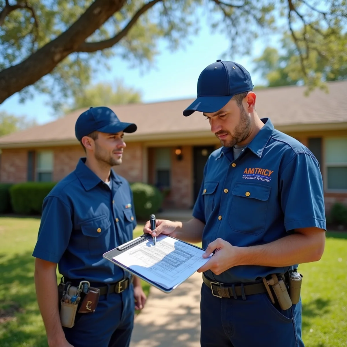 Plumbing inspector checking water pressure and water heater tank in suburban home