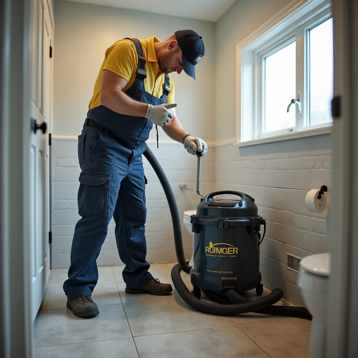 Licensed plumber inspecting sewer cleanout with camera diagnostic equipment