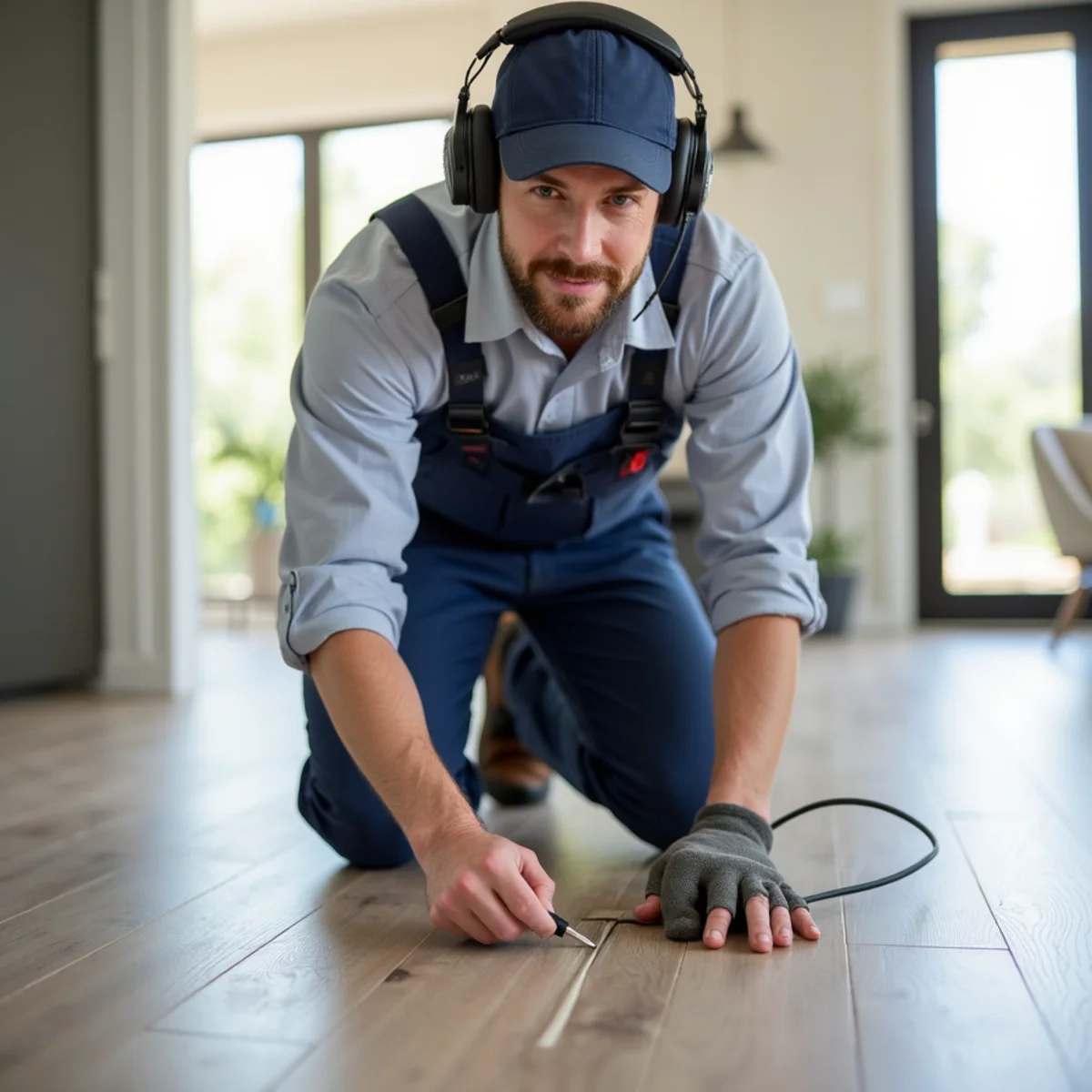 Thermal imaging leak detection inspection on floor in North Texas home