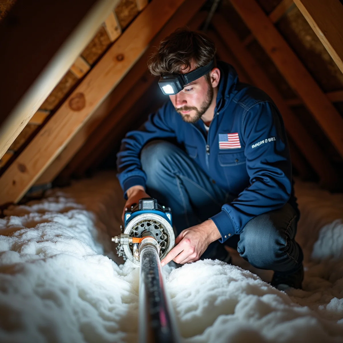 Emergency repair of a frozen burst water pipe in a North Texas attic